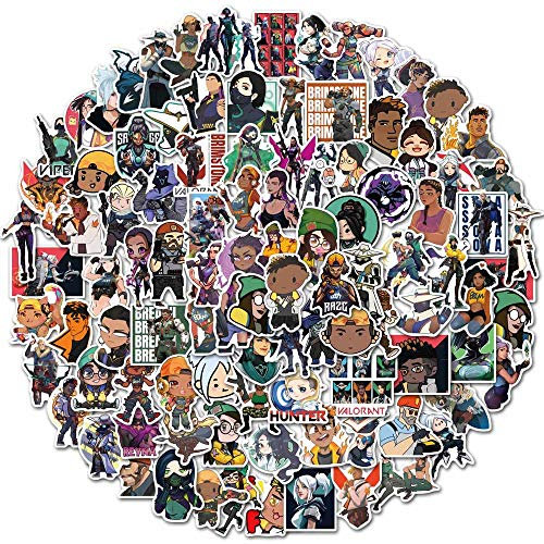 LYLSDSB Valorant Aufkleber 100 Stück Cartoon Musikfilm Vinyl wasserdicht Aufkleber Skateboard Laptop Gitarre Reise Fall Fahrrad Auto Gepäck Aufkleber für Teenager Kinder Erwachsene