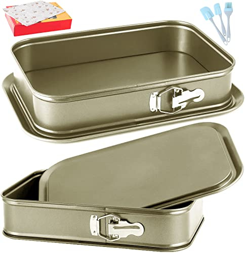 Kenond Große Springform, 35,6 x 27,9 cm, rechteckige Käsekuchenform, Tiramisu-Backformen mit 50 Wachspapier, 5-teiliges Spatel-Set, antihaftbeschichtete Backform, auslaufsicher
