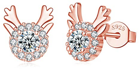 Loutade Silber Weihnachten Ohrringe Damen, 925 Sterling Silber Weihnachts Ohrstecker, Rose Gold Elch Weihnachts Ohrringe Stecker, 8mm Süße Silber Knorpel Schlafen Ohrstecker zum Weihnachten