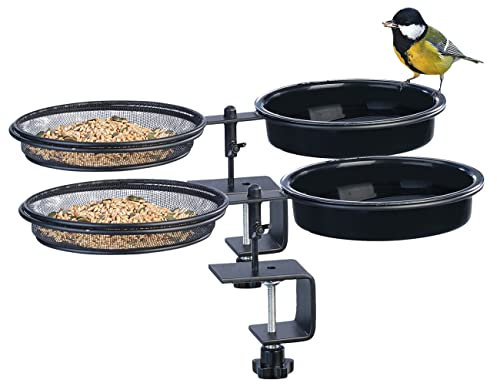 Royal Gardineer Vogelfutterbars: 2er-Set 2in1-Vogeltränke und Futterstation mit Klemmhalterung (Vogelfutter-Stationen, Vogel Futterplätze, Wasserspender)