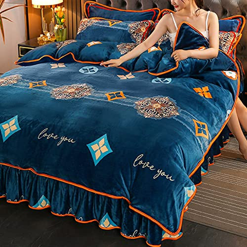 Set Di Biancheria Da Letto Invernale Di Peluche-Parure Copripiumino Matrimoniale In Pile-4 Pezzi Di Lusso Loong Phoenix Ricamo Copripiumino Rosso Lenzuolo In Cotone Copriletto Matrimoniale In Stile C