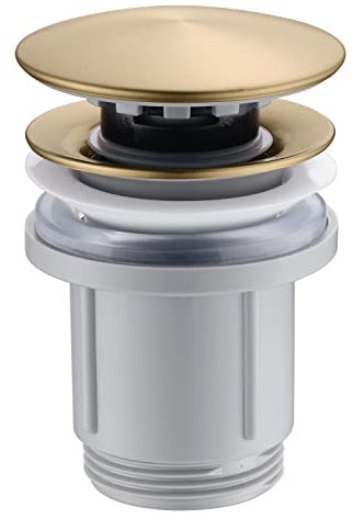 Mice - Valvula de Click Clack Apta para lavabos y bides - Desagüe Lavabo Fácil instalación Tapones de Desagüe Lavabo, Universal con o sin Rebosadero, Pop-Up Oro Cepillado-VCC020