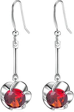 Ayoiow Damen Ohrringe Lang Hängend, Ohrringe Damen Kupfer Blume mit Rot Zirkonia Ohrringe Silber Ohrschmuck Indisch