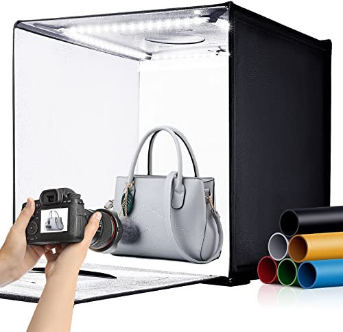 Caja de luz de estudio fotográfico de 24 x 24 pulgadas para fotografía, kit de tienda de campaña plegable bicolor regulable con 240 luces LED, cabina de iluminación de 3000-5500 K, 6 fondos de color
