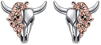 Kuhschädel Ohrringe Sterling Silber Western Bullenkopf Ohrringe mit Blume Western Cowgirl Schmuck Geschenke für Frauen Mädchen