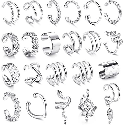JeweBella 22Pcs Ear Cuffs Orecchini Donna Regolabile Senza Buco Finti Clip Cartilagine Non Piercing Earcuffs Oro/Argento/Oro Rosa/Nero