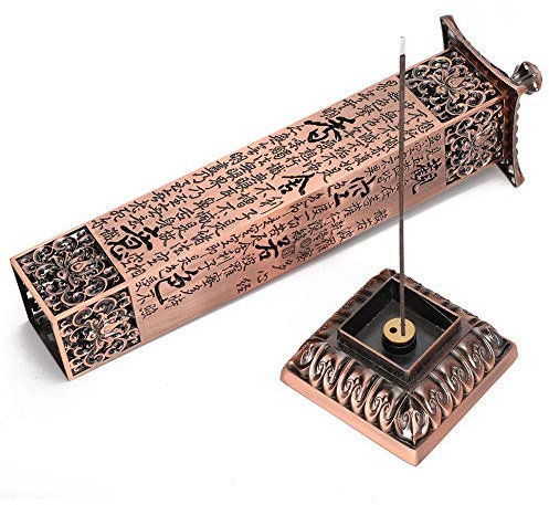 Porte Encens, Brûleur D'encens, Support De Brûleur De Tour D'encens, Ornements Artisanaux De Sutra De Coeur Vertical De Cuivre Rouge Décoration De Salon De Thé, pour Yoga, méditation, Room Décor