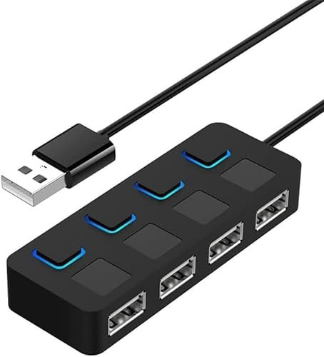 Hub USB 2.0, Ciabatta multipresa USB, 4 Porte con Singoli Interruttori ON/OFF e Spie LED, per PS4/PS5, PC da gioco, laptop, stampante, MacBook