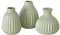 Deko Vase im 3er Set aus Keramik Mattes Design mit Rillen Höhe 12 cm Blumenvase Tischdekoration - Hellgrün