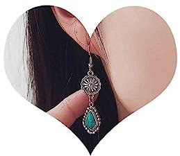 Cimenexe Bohème Silber Blume Haken Ohrringe Türkis Stein Ethnischen Träne Baumeln Schmuck Für Frauen Und Mädchen