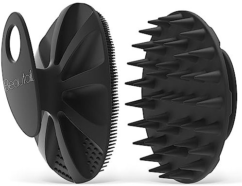 1 Pack Silicone Body Scrubber BEAUTAIL Bath Shower Brush and 1 Pack BEAUTAIL Silicone Scalp Massager Shampoo Brush, Black