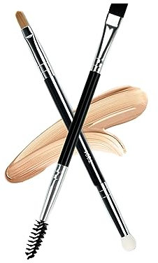 Ksvsonrvi Eyebrow Brush + Concealer Eye Makeup Brush Set, 2PCS Professional Double-Ended Angled Brush and Spoolie Brush, Black