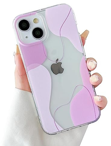 DEFBSC Compatible with iPhone 14/13 Case, Transparent Color Mix Aesthetic Design Soft TPU Bumper Slim Thin Shock-Absorbing Protective Phone Cover - Pink