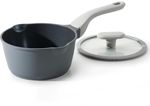 PRICUSIS Nonstick Saucepan with Lid, 2 Quart Ceramic Sauce Pan, Non Toxic Sauce Pot with Pour Spouts for Multipurpose Use, PTFE, PFOA & PFAS Free, Induction Compatible.