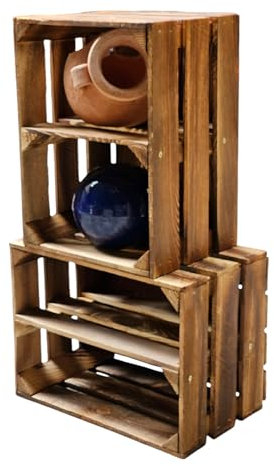Teramico Vintage Holzkisten 40 x 30 x 25cm geflammt | Weinkisten & Obstkisten | Set-Angebote (2er Set Lang und Kurz)