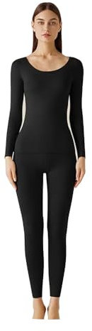 HSAJS Termounderkläder dam, ventilerande och termotvätt, set, vinter, ultralätt, topp och underdelar, varm, lång, funktionsunderkläder, undertröja, svart, XL