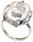 Kinretixia® Unregelmäßiger Perlenring, Blatt-Strass-Silberring, barocker Perlenring, Vintage-Perlen-Stapelring, verstellbarer Ring mit offenem Ende - silver