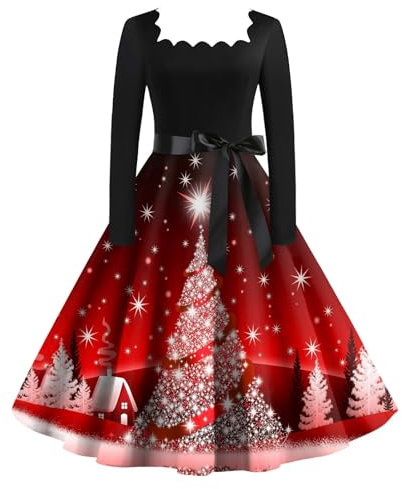Halloween Kleid Damen Rotes Kleid Damen Klamotten Teenager Mädchen Herbstkleider Sweatkleid Damen Langarm Eiskunstlauf Kleid Mädchen Herbstkleid Damen Elegant Kleider Hochzeitsgast Damen (Wine, L)