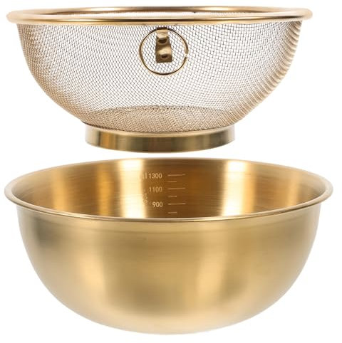 Ciieeo Passoire En Acier Inoxydable Avec Bol Lot De 2 Passoire De Cuisine Panier Égouttoir Avec Bassin Pour Légumes Fruits Pâtes Salade Mélange Préparation Des Aliments Robuste Doré