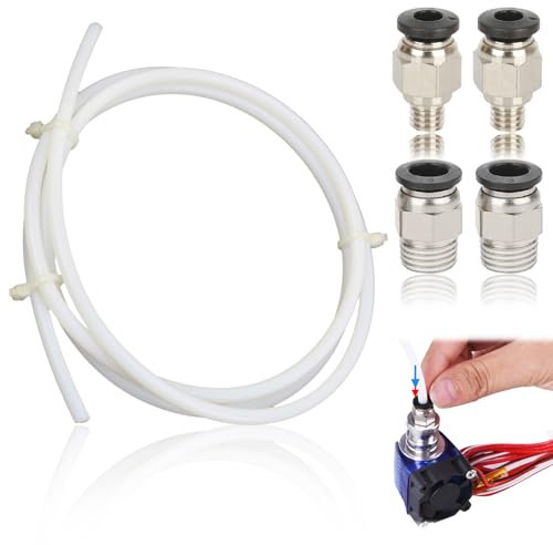3D-Drucker Teflon-Schlauch, PTFE Teflon Tube 2m Teflonschlauch Zubehör, 2 Stück PC4-M6-Schnellkupplung 2 Stück PC4-M10 Gerade Pneumatikkupplung Zum Verbinden von 3D-Drucker mit 1,75mm Filament