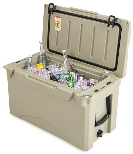 COSTWAY 47L Isolierbox Kühlbox tragbar, Wärmebehälter mit Flaschenöffner und Abflusssystem, Thermobox Speisetransportbehälter für Camping Picknick (Kahki)