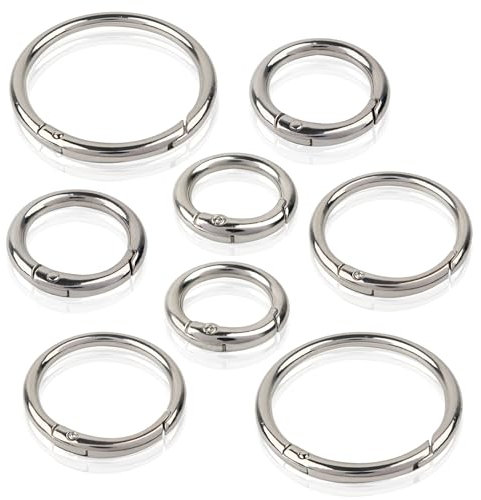 TOAOB 8 Stück Karabinerring mit Federöffnung 25mm 30mm 40mm 60mm Ring Karabiner Rund O Ringe Zinklegierung Silberton DIY Zubehör für Schlüsselanhänger Halter Taschen Geldbörsen Tragetaschen