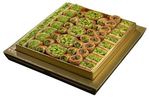 Senabel Mixed Syrian Baklava 500g - Assortimento di Baklava con Pistacchi - Dolci artigianali del Medio Oriente - Prodotti in Turchia Puro Tradizionale Dolci Siriani Arabi - Elegante Scatola Regalo