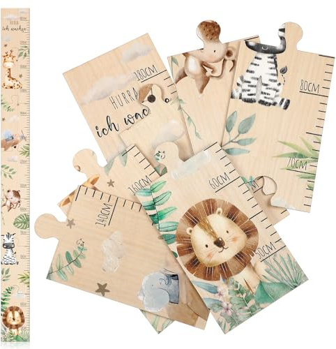 Otuuz Messlatte Kinder Holz mit Tiermotiv Messlatte für Baby Dekoration für Kinderzimmer Taufgeschenke Maßtabelle für Kinder aus Holz Geschenk zur Geburt Hurra Ich Wachse Messlatte, 50-180 cm