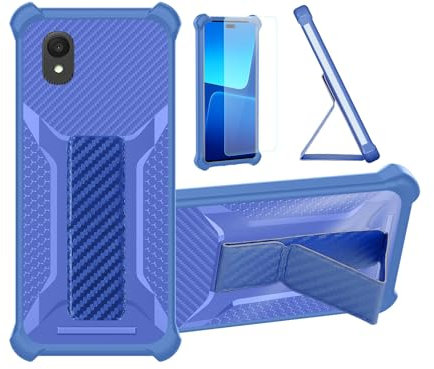 Coque pour Qilive Smartphone Q1-22 5 Pouces Coque Étui Case Cover Hybride [avec protection d'écran en verre trempé] [support magnétique pliable] [givré résistant aux empreintes digitales] Bleu