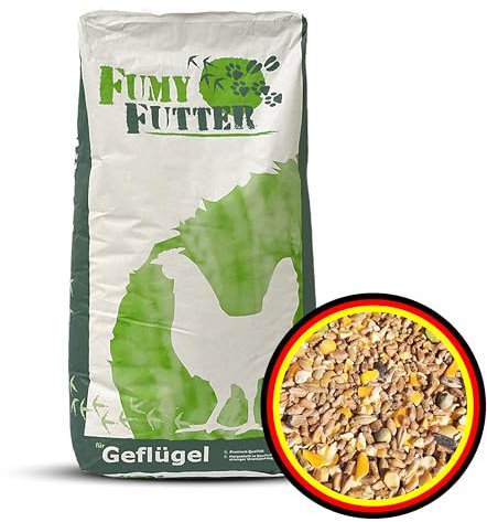 FumyFutter Geflügel-Müsli mit Legekorn, Hühnerfutter, vielfältiges Premiumfutter für alle Geflügelrassen, ausgewählte Sämereien und Getreidekomponenten mit Pellets-Anteil, 25kg, 1x Sack