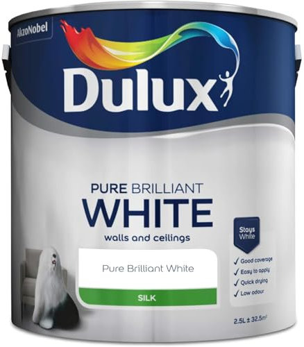 AMK® Silk Emulsion Paint 2.5L Pure Brilliant White One Coat Walls and Ceilings Dry in 2-4h Quick Drying Low Odour Formulation