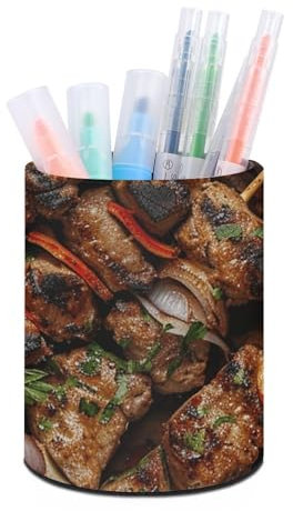 QWJKM Stifthalter für den Schreibtisch, Kebab auf Holzplatte, Stiftebecher, runder Stifthalter, Stift-Organizer, Make-up-Pinselhalter für Frauen, Schreibtisch-Organizer, Schreibtisch-Aufbewahrung für