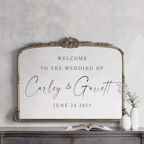 Gufacai Bienvenue sur mesure à notre autocollant de signe de miroir de mariage bricolage, autocollant miroir pour panneau d'entrée de mariage, autocollants miroir selfie pour mariage, autocollants