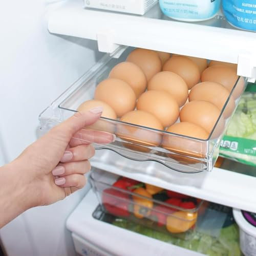 Plateau À Œufs Pour Réfrigérateur, 21Grilles Tiroir À Œufs, Tiroir Porte-œufs, Boîte De Rangement Oeuf Frigo Pour Œufs Frais Avec Rail Coulissant, Organisation Du Garde-manger De Cuisine