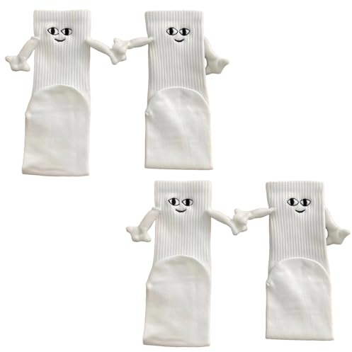 WOXJENA 2 Paar Magnetische Socken mit Händen，Freundschaftssocken Magnet Socken Kleine Geschenke für boyfriend Frauen Freundin Freunde Partner Paare Kinder，weiße