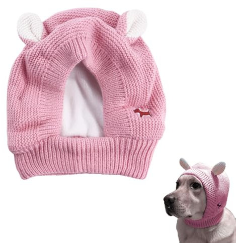 Hund WintermüTze,HundemüTze Winter,Haustier Pompon StrickmüTzebaumwollstrickmüTze FüR Haustiere, Freie GrößE, SüßE StrickmüTze Mit Ohren FüR Kleine Hunde, GroßE Hunde Und Katzen (rosa-L)