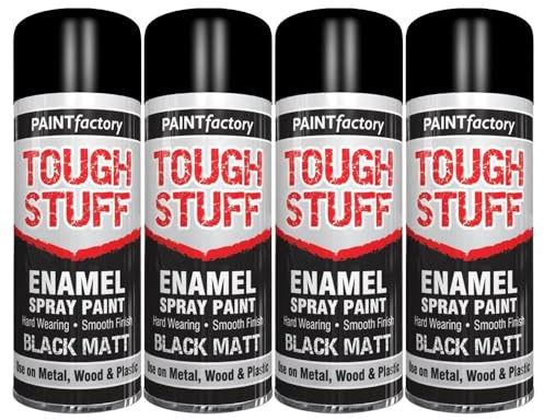PEBBLE HUG Tough Stuff Enamel Black Matt Spray Paint For Wood Metal Plastic, Moisture-Resistant, Formulated For Indoor & Outdoor Surfaces, 400ml (4 Pcs)