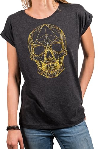 MAKAYA Rockige Damen Oberteile Totenkopf Shirt für Frauen Skull Motiv Kurzarm Top