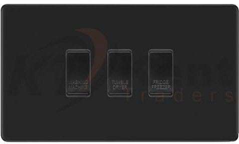 BG Screwless Matt Black 3 Gang Custom Appliance Grid Switch Panel Kitchen