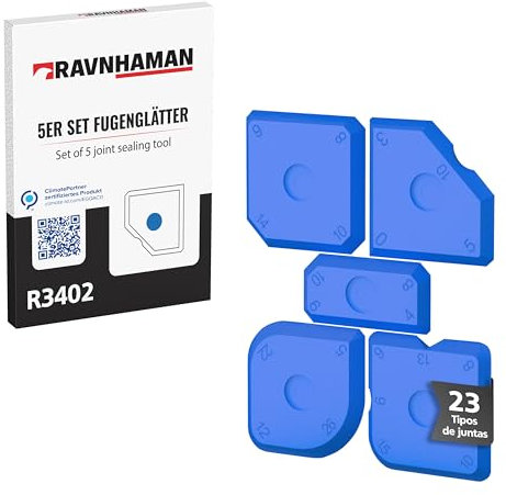 RAVN HAMAN Set de 5 Lissoirs à joints Bleu - Ensemble d'outils de Calfeutrage avec 23 formes différentes - Lisseur de joints en silicone et en acrylique par exemple