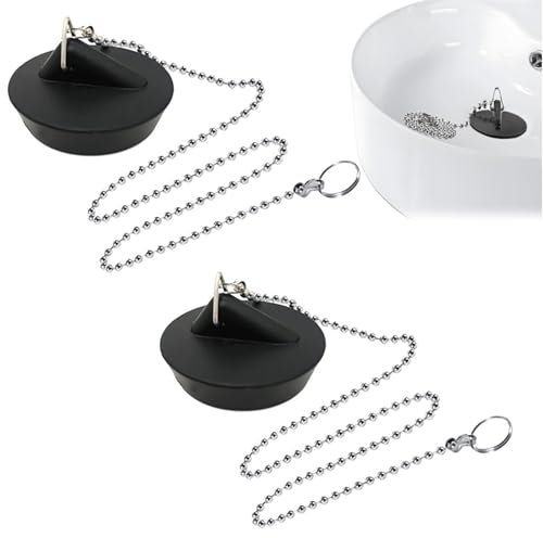 Apones de Drenaje de Goma (2 Piezas), Tapón de Drenaje de Cadena, para Fregadero, Lavabo, bañera, tapón de Cadena para Lavabo, Tapón de Drenaje Desmontable, Negro