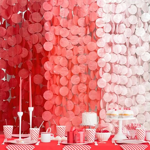 192Ft Rote Partydekorationen Red Große Girlande Ombre Red Polka Dot Hintergrund Streamer Seidenpapier Kreis Punkte Hängegirlande für Geburtstag Abschlussfeier Verlobung Hochzeitstag Valentinstag