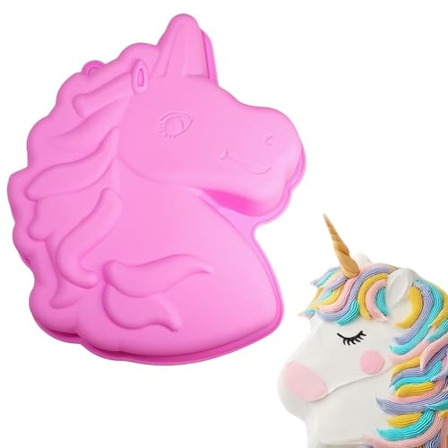 Unicorn Baking Mould, Einhorn Backform Kuchenform, BPA Frei, 3D Cartoon Silikon Kuchenform Mousse Schokoladenformen Motivbackformen für Geburtstage, Mottopartys, Pudding und Desserts