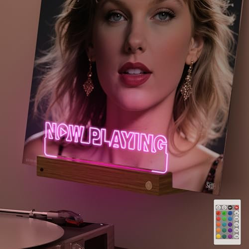 Light Up Now Playing Vinyl Record Stand Wall Mount, Record Holder Wall Display Decor, LED Wooden Base 16 Color Changing with Remote Control,Vinyl Album Storage Gifts for Music Lovers Room Decor