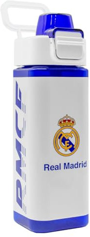 ms móvil shop Cantimplora Cuadrada de Agua Real Madrid 500 ml con Boquilla de Seguridad Color Blanco y Azul | Producto Oficial