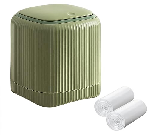 Desktop Trash Can, with Press Type Lid, Mini Plastic Desktop Trash Bin | for Family Living Room Kitchen Bathroom Office Car Indoor Plastic Trash Can,with 60 sheets of Trash Bags (Green)