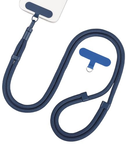 Segus Handyband zum Umhängen, 1 Stück 7mm Universal Handykette, Handy Band mit 2 Stück Universelles Patch, Handykette Lang Verstellbar, Handy Schnur für Holiday, Outdoor, Reise (Blau)