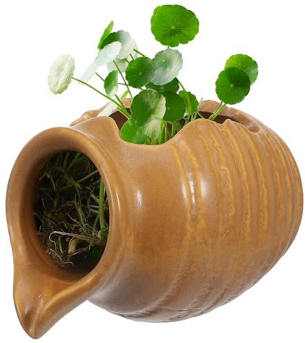 SOIMISS Ceramic Jar Fountain Decor for Indoor and Outdoor Courtyard, Miniature Classic Yellow Circulating Waterfall Jar Filter, Handmade Eco Ceramic Fish Tank Ornament