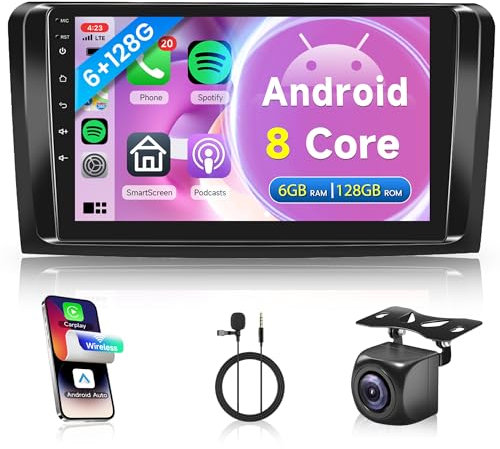 6G+128G 8 Core Inalámbrico Carplay Android Radio Coche para Mercedes Benz ML GL W164 ML350 ML500 GL320 X164 ML280 GL350 9 Pulgadas Radio Coche con Android Auto GPS Navi WiFi DSP Bluetooth FM/RDS SWC
