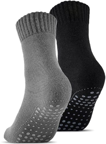 Stoeury ABS Stoppersocken Herren, 2/4 Paar Wolle Pilates Grip Yoga Socken | 25% Wolle, Anti Rutsch Wollsocken, Rutschfeste Stoppersocken, Nahtlose Zehen, Warme Haussocken, Valentinstag für Ihn Sie